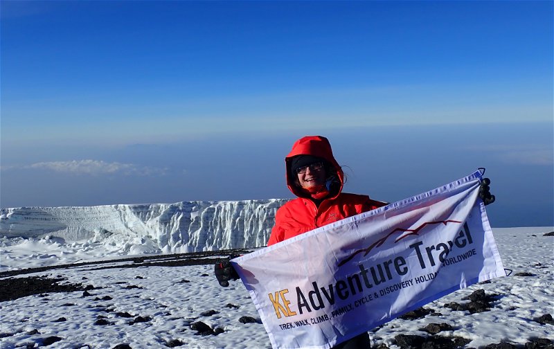 Views from Kilimanjaro summit onto the glaciers and Mt Meru