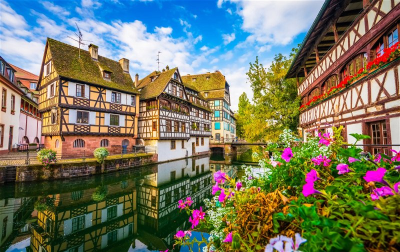 Pretty half timbered houses and canals of the historic quarter of La Petite France, Strasbourg