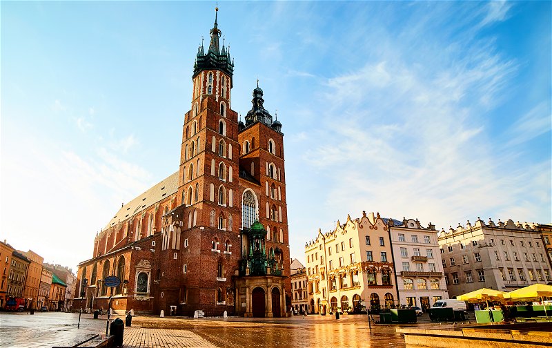 St. Mary's Basilica stands proud in the Krakow's Main Square
