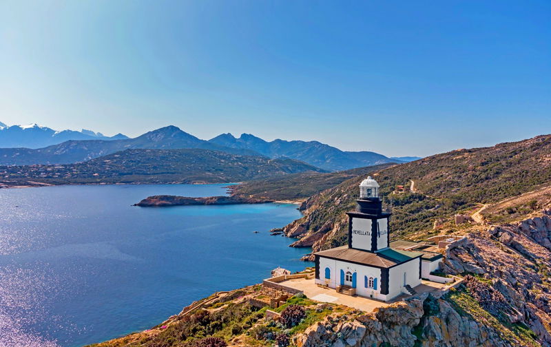 Aerial view of the Revellata lighthouse and secluded bays