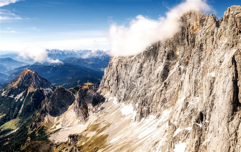 A panoramic view of the slopes of the Dachstein Plateau